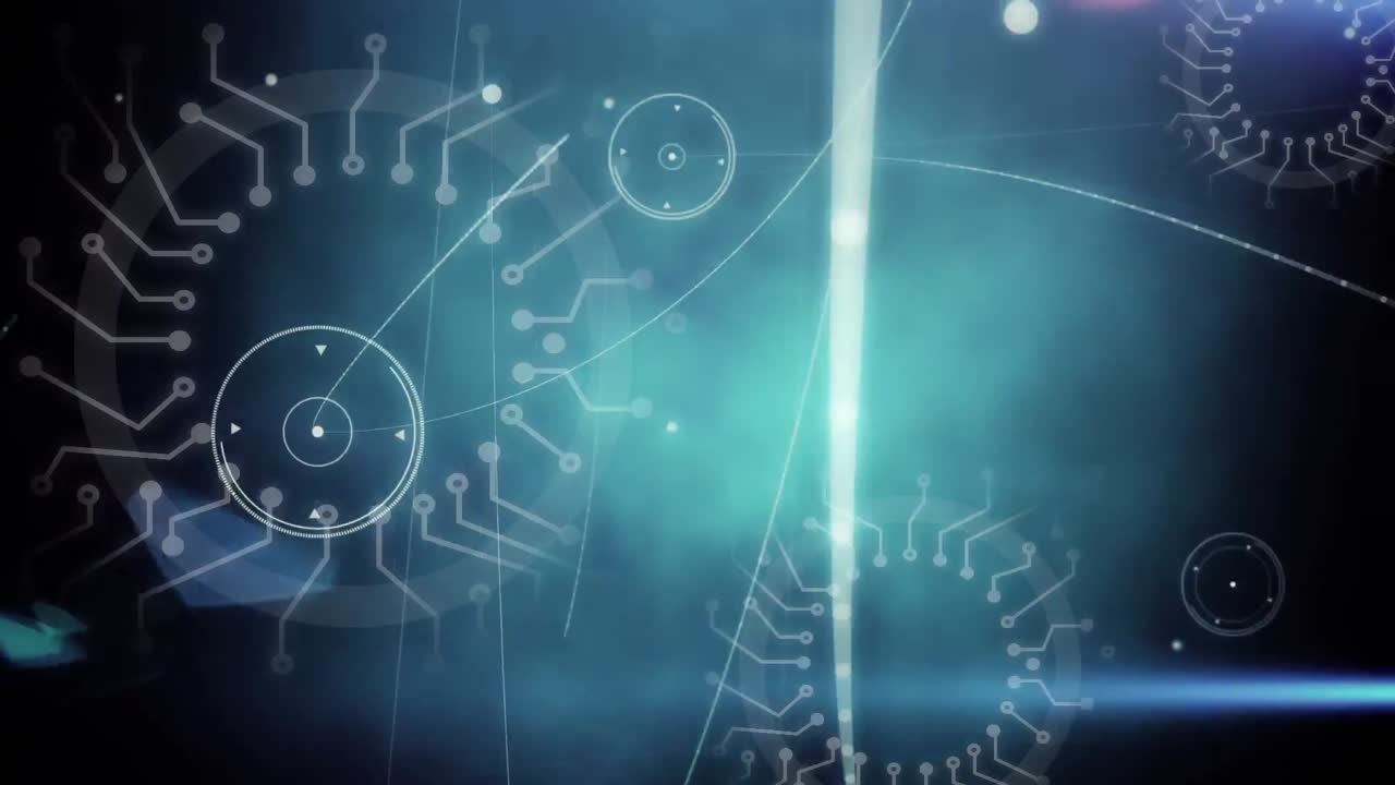 animación de la red de conexiones, conexiones de microprocesador contra el punto azul de luz