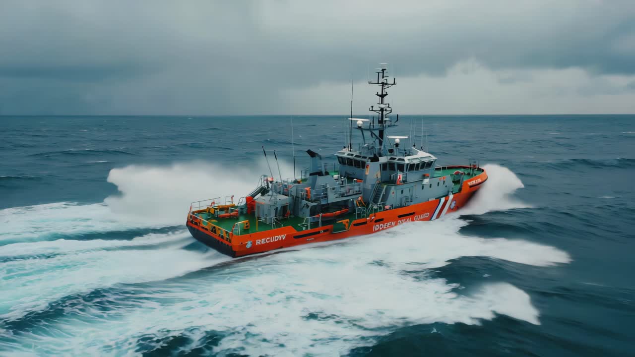 Rescue Boat Speeding Through Choppy Waters