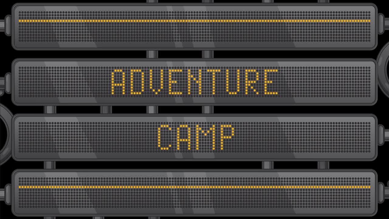 어드벤처 캠프 텍스트를 디지털 led 패널에 표시합니다.