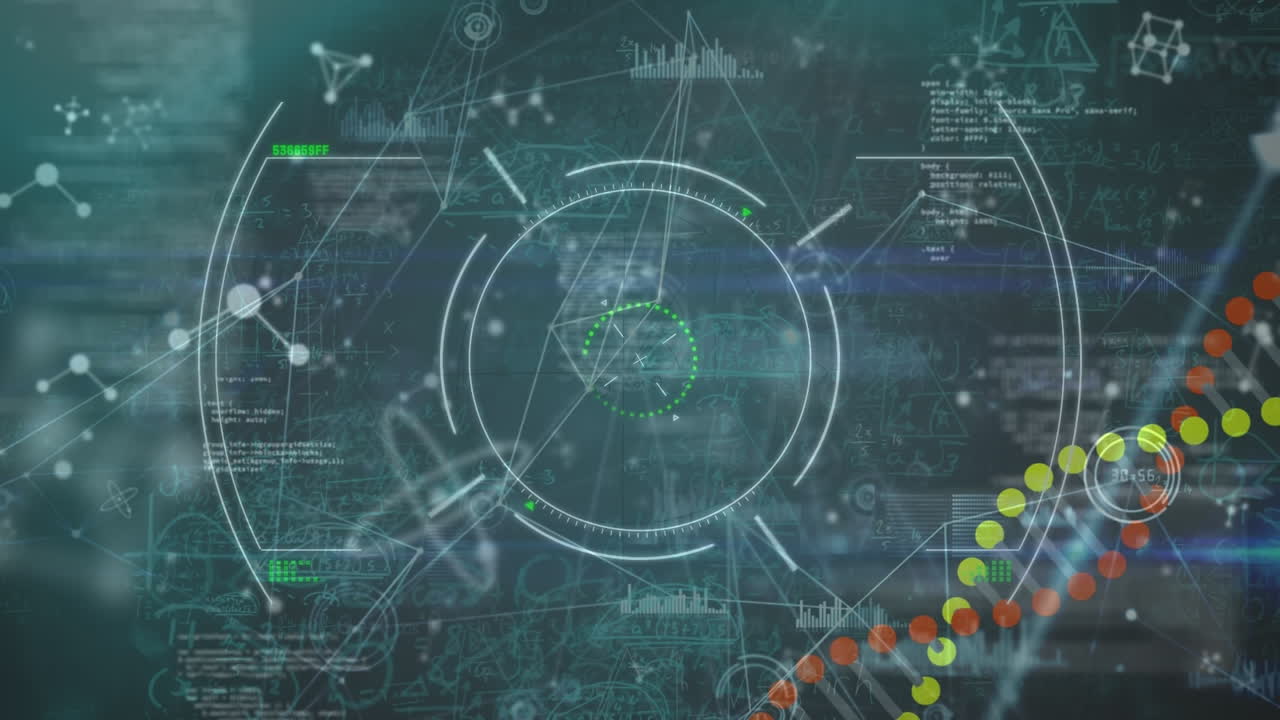 dna의 애니메이션과 녹색 배경의 과학 데이터 처리