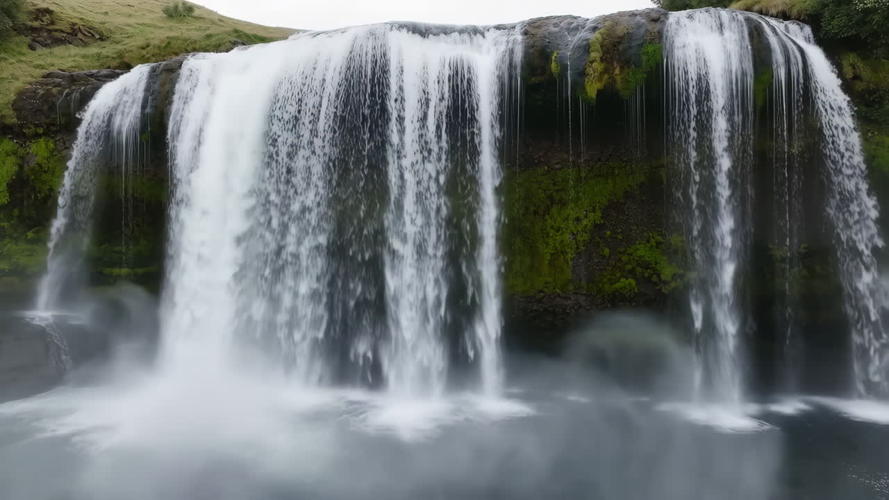 Majestic Waterfall Cascading into a Misty Pool