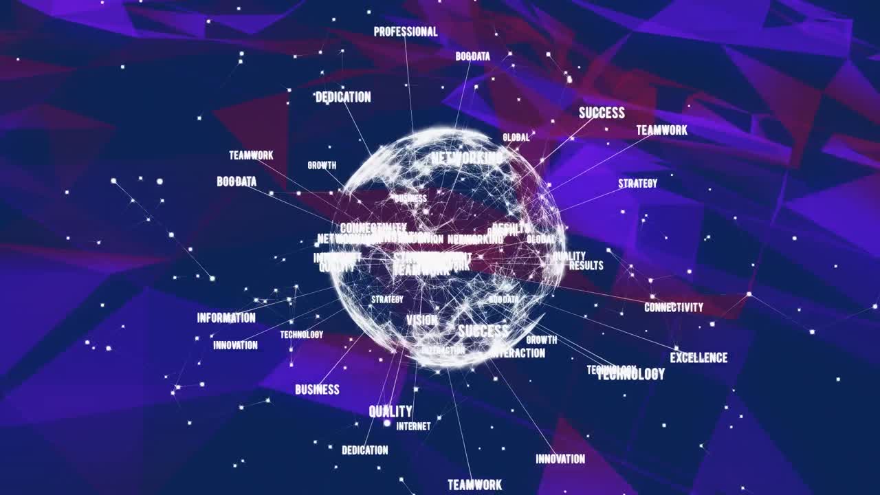 animación del globo de la red de conexiones con texto y procesamiento de datos
