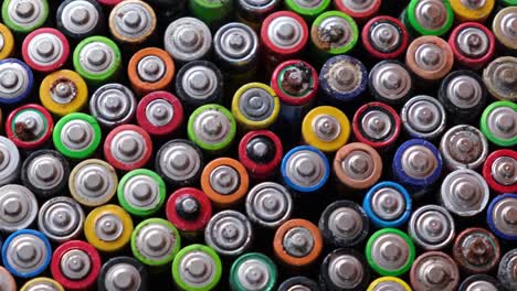 aa household alkaline batteries were used top view on the background of used batteries aa household alkaline batteries were used top view on the background of used batteries of different types harmful waste to the planet