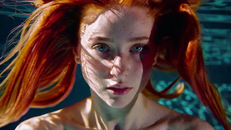 woman underwater portrait with red hair