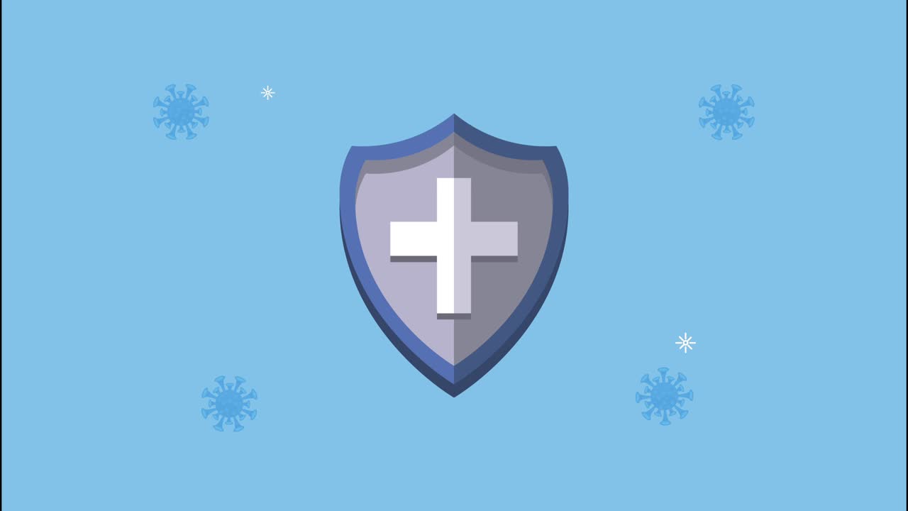 partículas de covid-19 con animación de escudo