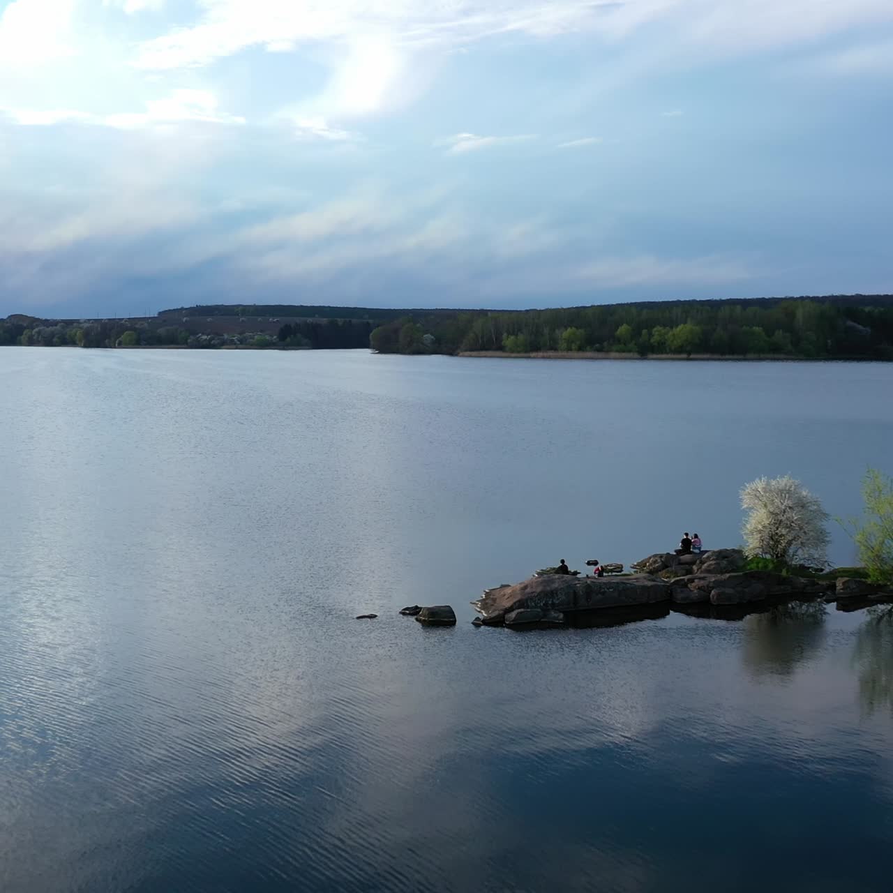 Aerial shot of mirror amazing lake. Beautiful landscapes on a flying view