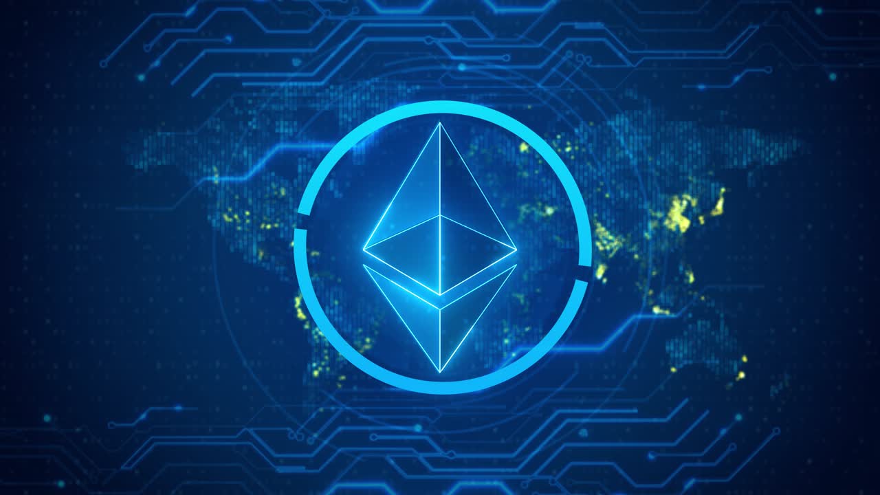 Ethereum eth world digital virtual currency symbol in digital cyberspace loop animation electronic