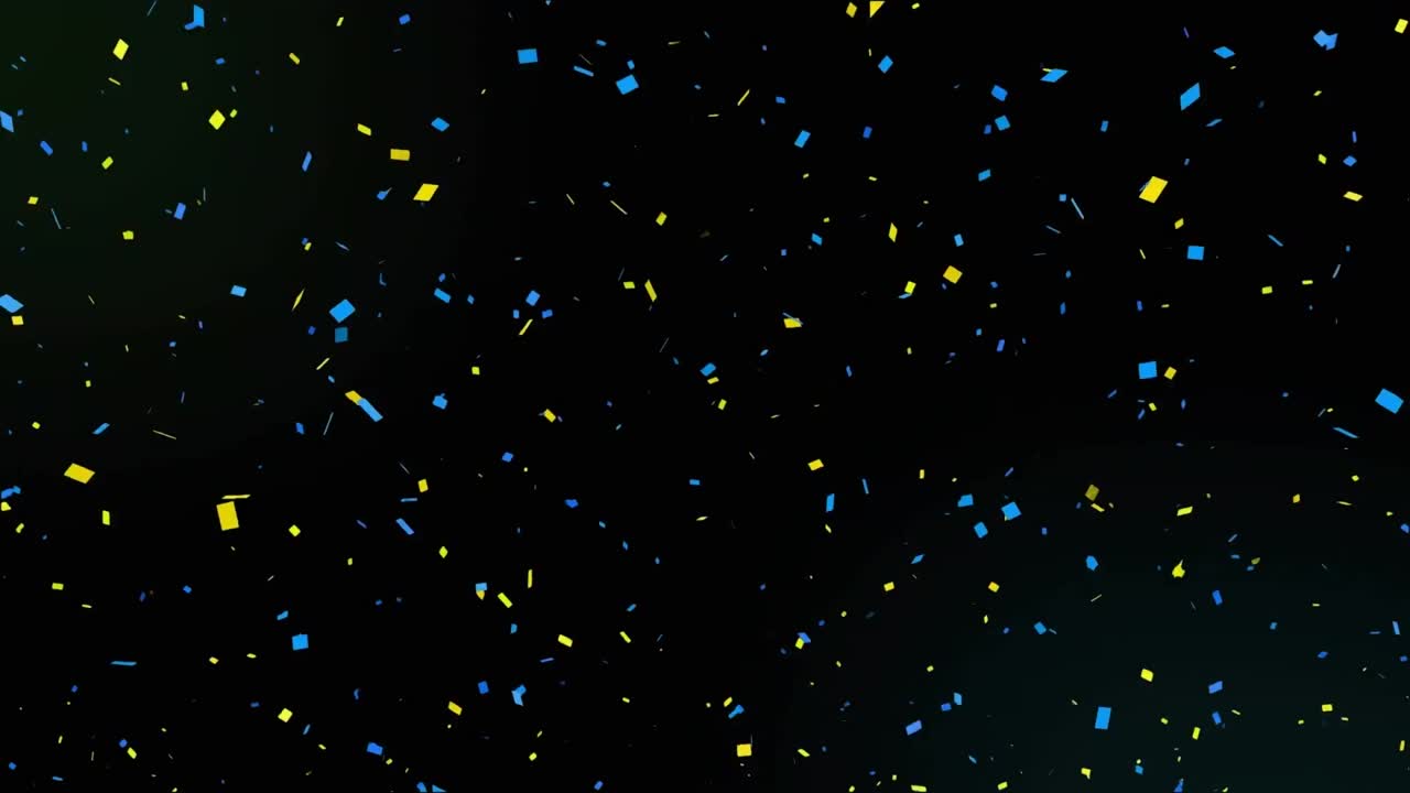 밤하늘에서 노란색 새해 불꽃놀이 위에 떨어지는 콘페티의 애니메이션
