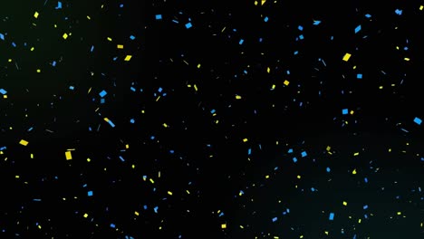 animation of confetti falling over yellow new year fireworks in night sky