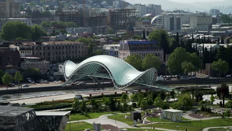 view of city center tbilisi with bridge of peace