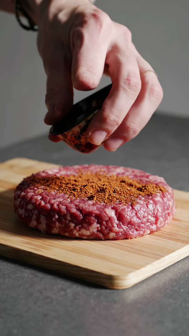 Preparing a seasoned hamburger patty