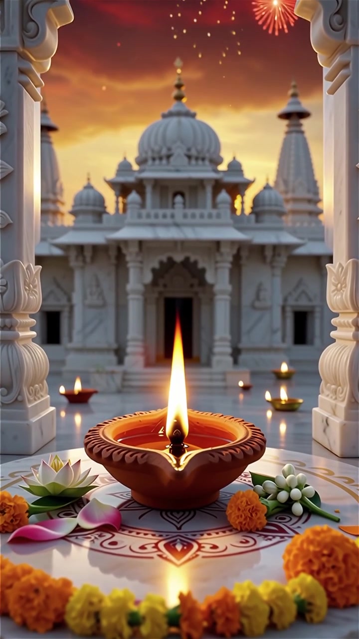 Sfondo del Festival Diwali con lanterne e decorazioni tradizionali Diyas.