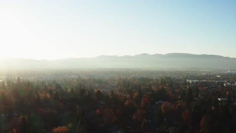 Sonnenlicht-Fällt-über-Den-Horizont,-Wo-Natur-Auf-Stadt-Trifft