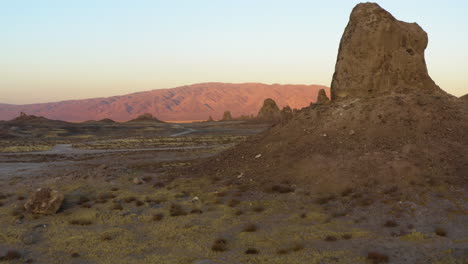 low flight towards and around the landscape of trona pinnacles