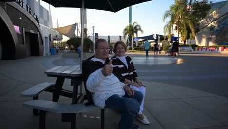 two senior citizens enjoy a day together at kennedy space center, merritt island, florida