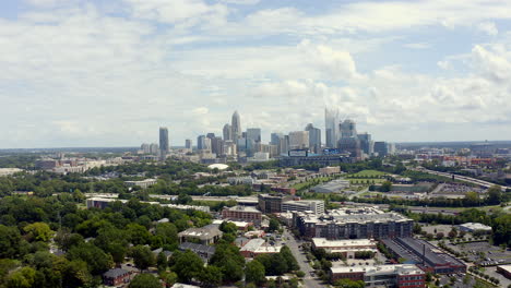 Aerial-of-Charlotte,-North-Carolina-skyline