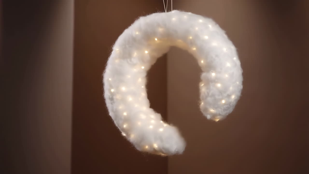 Fluffy Crescent Moon Decoration with Warm Fairy Lights