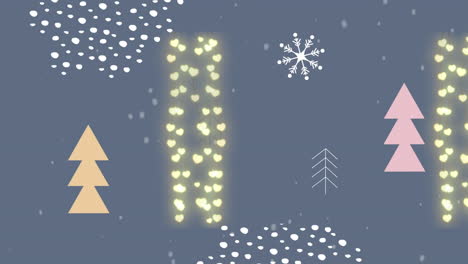 animation of christmas decoration over christmas trees