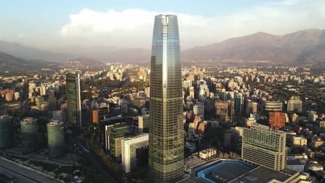 Aerial-shot-of-Costanera-Tower-in-Santiago-de-Chile,-uhd-4k