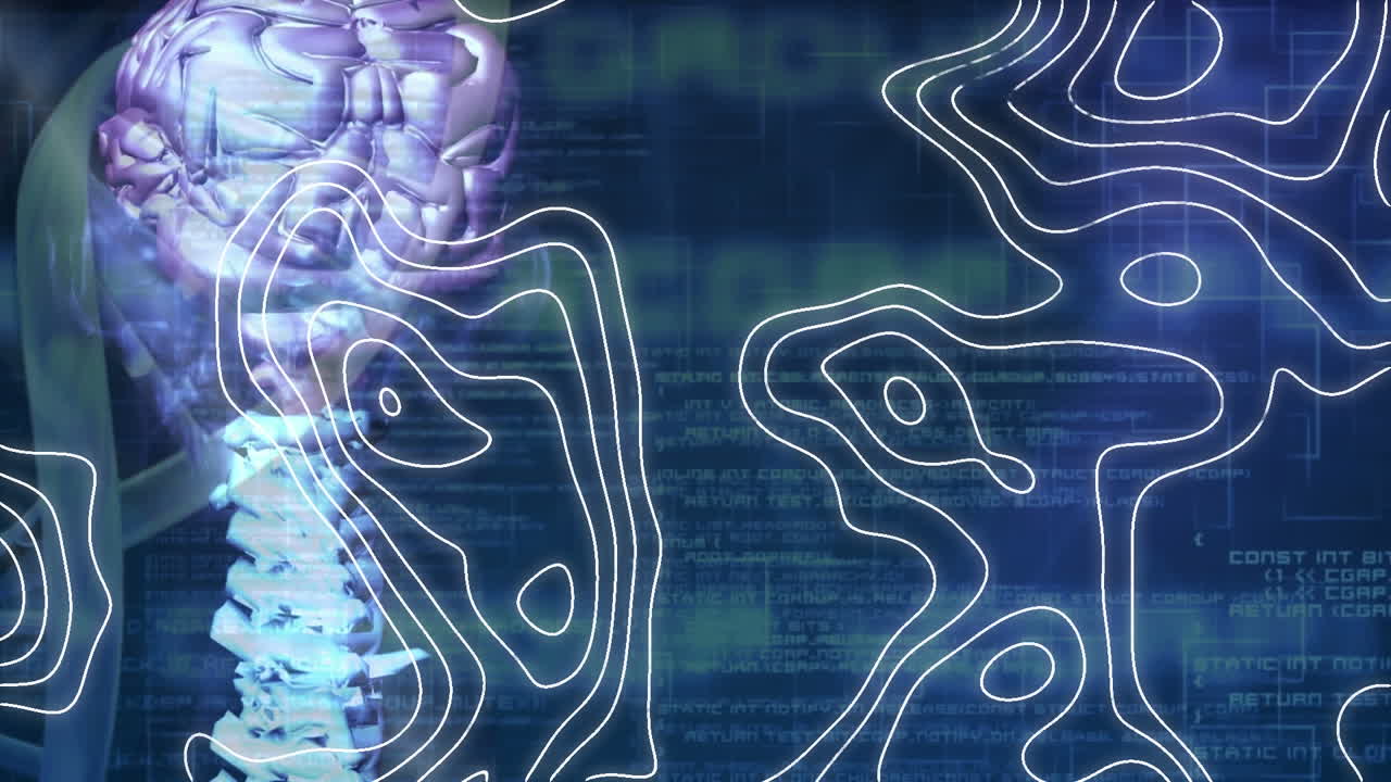 파란색 배경의 데이터 처리에 대항하여 디지털 태블릿에서 지형의 디지털 애니메이션