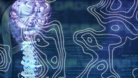 animación digital de la topografía en una tableta digital contra el procesamiento de datos en fondo azul