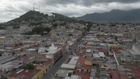 low flyover of old town section of oaxaca city in southern mexico