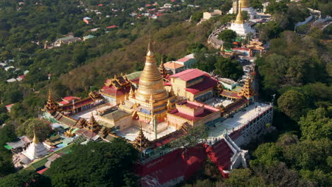 Circling-Drone-Shot-of-Swan-Oo-Pon-Nya-Shin-Pagoda,-Sagain,-Myanmar,-Rare-Aerial-Shot