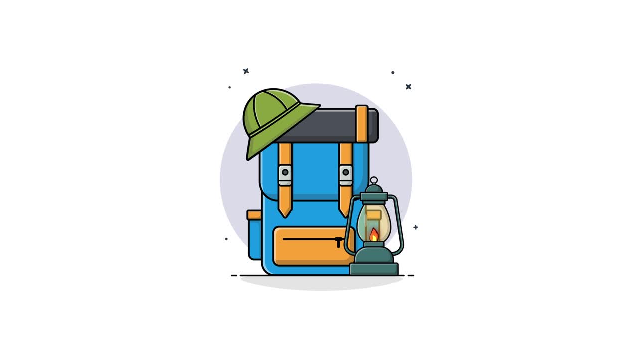Animated Illustration of a Camping Backpack with Gear