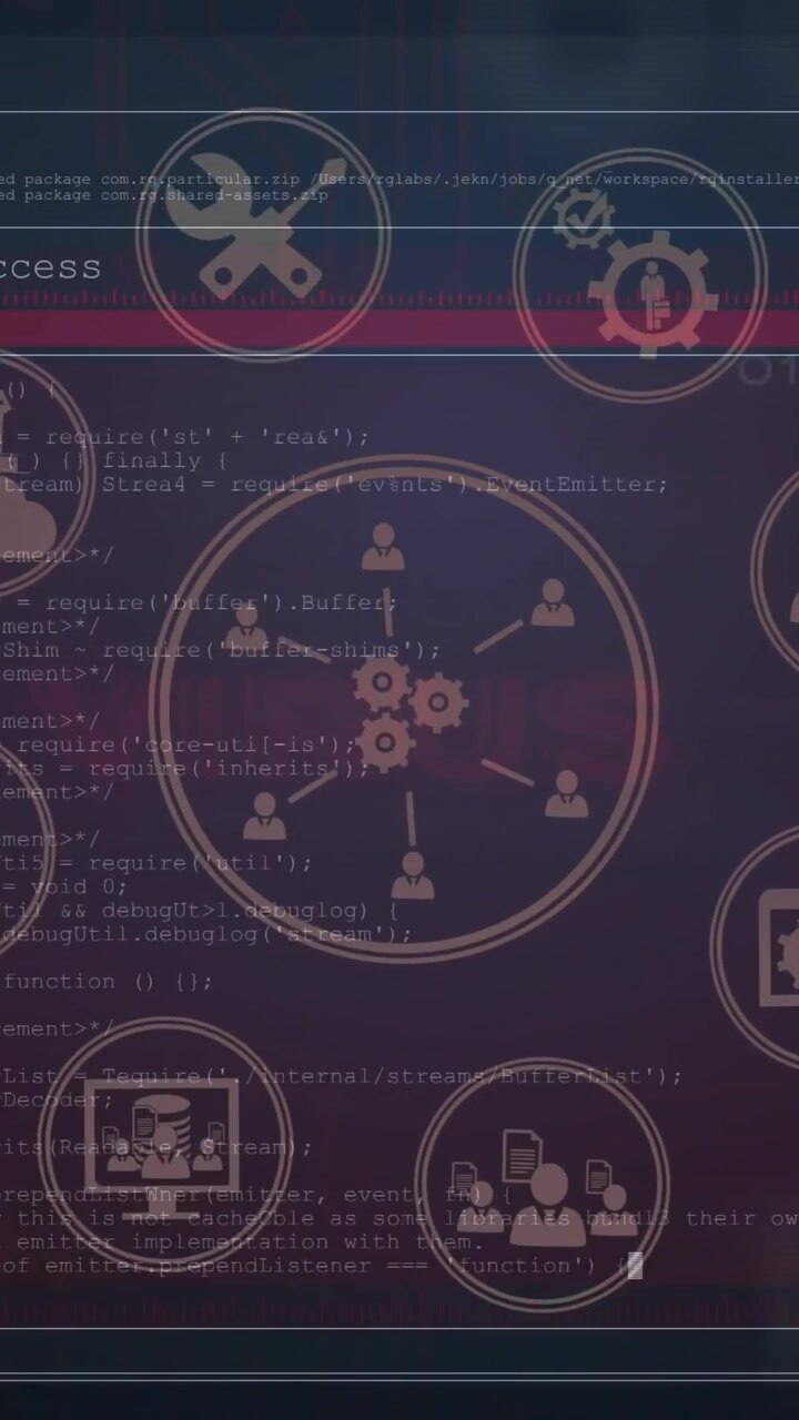 Animation of digital data processing over network of icons