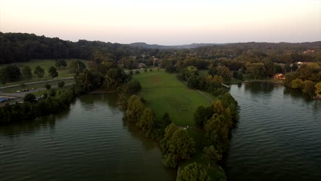 flying over the concord park soccer field by the shores of the tennessee river