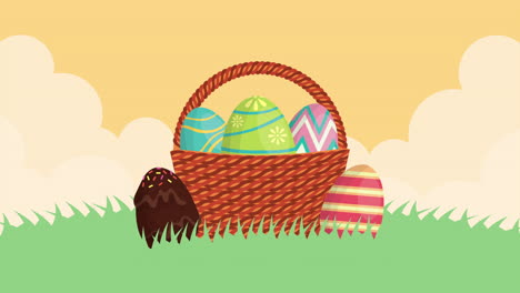 happy easter animated card with eggs painted in basket