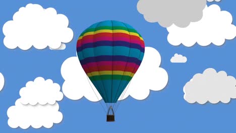 animación de patrón hexagonal sobre globo de aire caliente y nubes contra fondo azul.