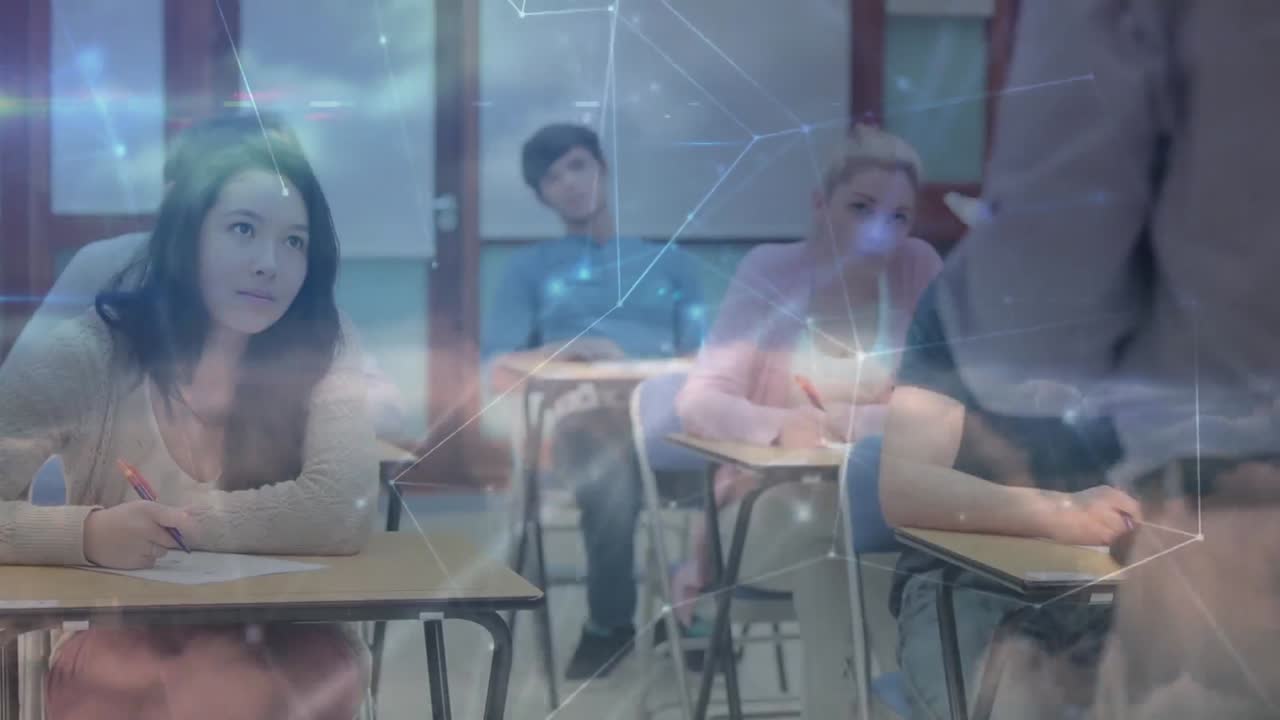 animación de la red de conexiones entre el maestro masculino y los estudiantes