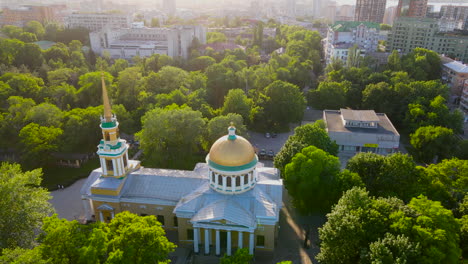 a majestic drone view of the saviour's transfiguration cathedral a main orthodox church of dnipro, ukraine