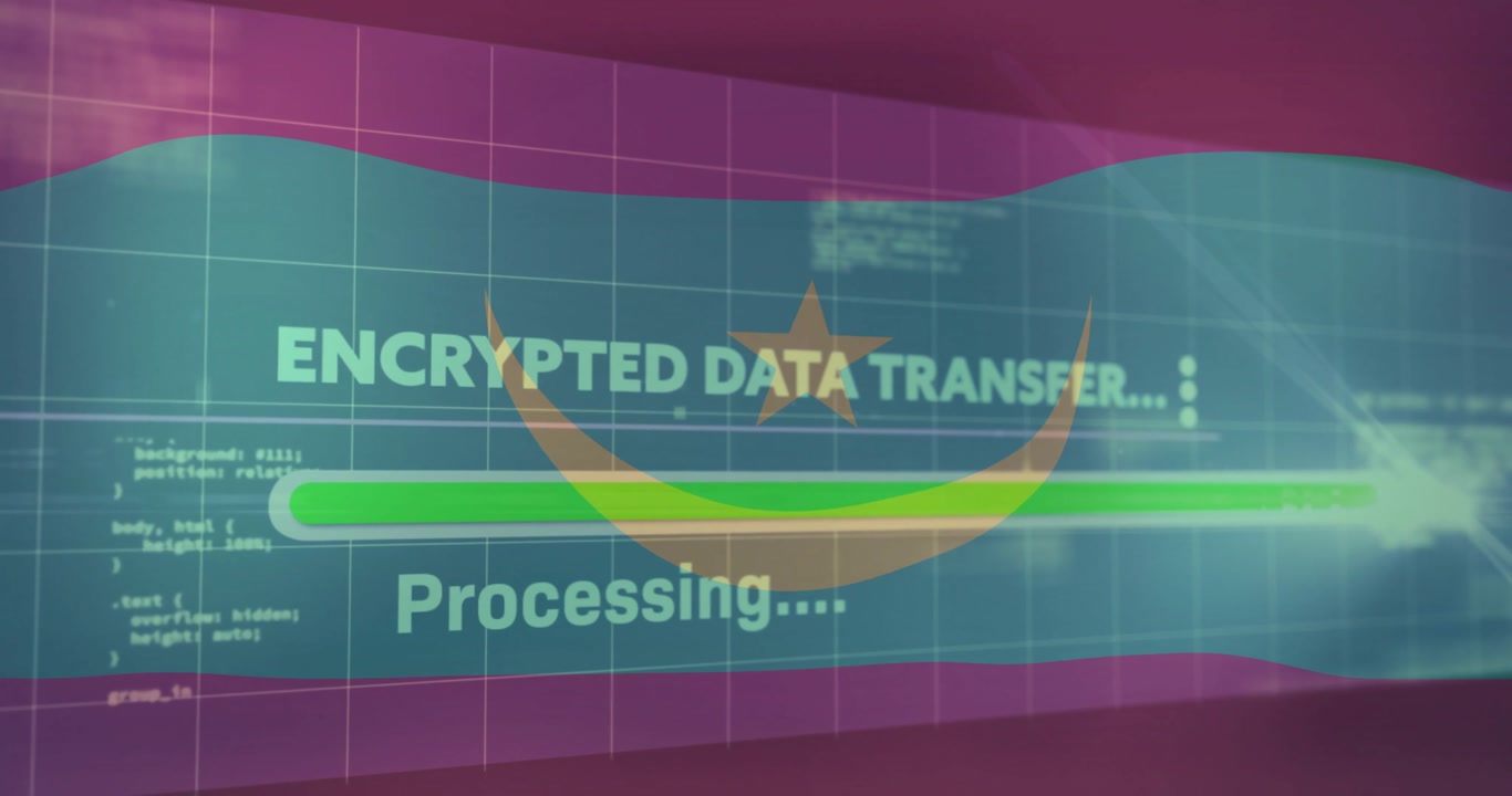 Showing encrypted data transfer progress bar filling with green in UI with crescent star overlay