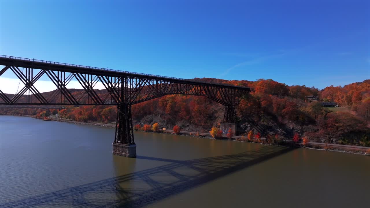 Aerial View of a Railroad Bridge in Autumn
