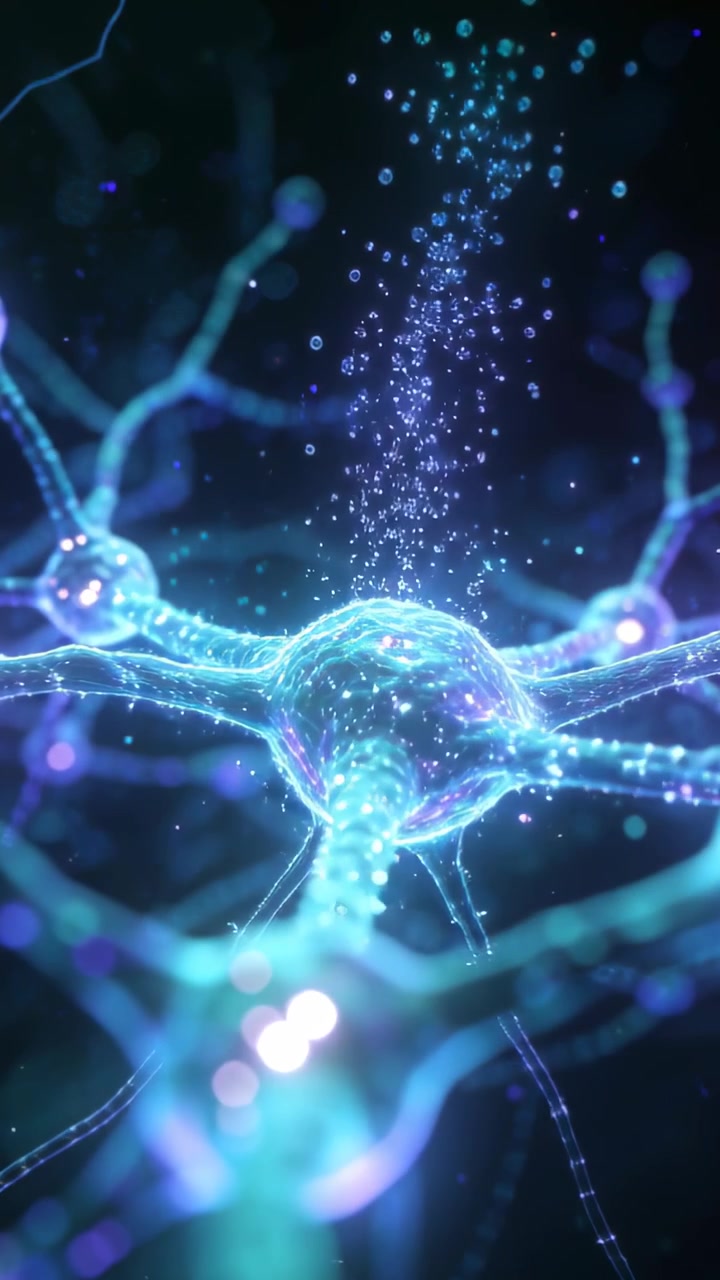 Vertical video: Sending soma streaming vesicles as sparks forming above in neural net to signal net