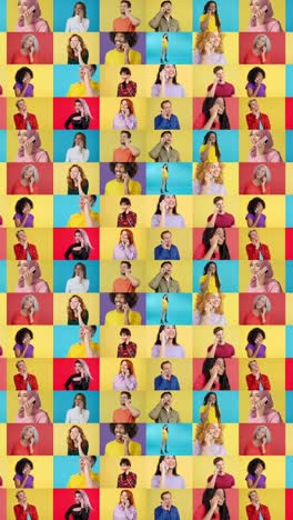 diverse group of people talking on their phones in a colorful collage
