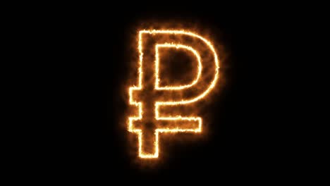 ruble symbol of burning flame. russian ruble symbol made from fire flame. flaming burn font or bonfire alphabet text with sizzling fiery shining heat effect. 3d rendering.