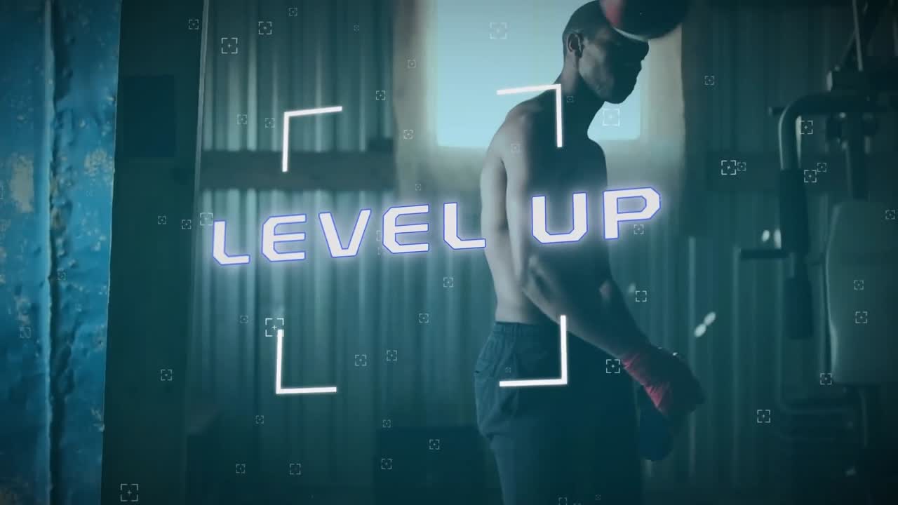 남자 권투 선수 훈련에 대한 레벨 업 텍스트의 범위