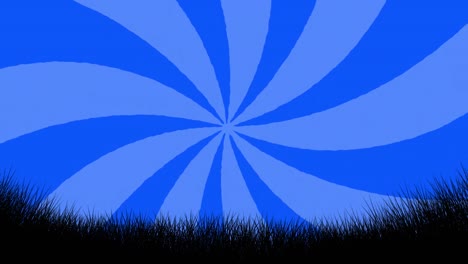 animation of grass over rotating striped blue background