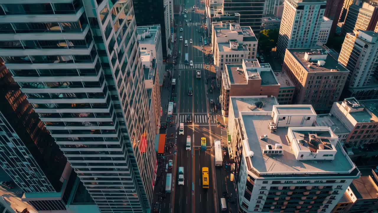 Aerial View of a Modern City at Sunrise