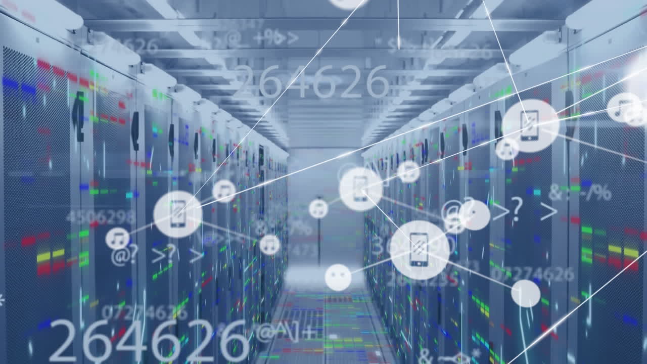 컴퓨터 서버를 통한 연결 네트워크의 애니메이션