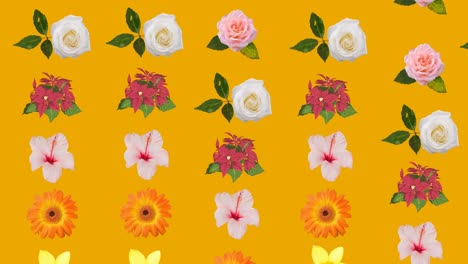 animación de flores que se mueven en movimiento hipnótico sobre un fondo naranja