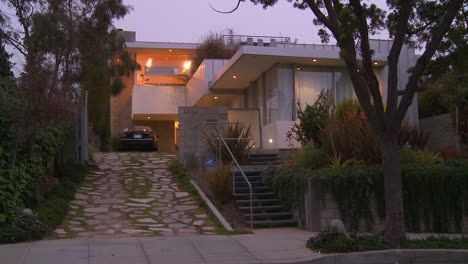 exterior of a modern architecture house dusk or night