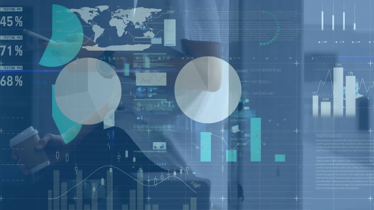 Animation of data processing over biracial man using smartphone