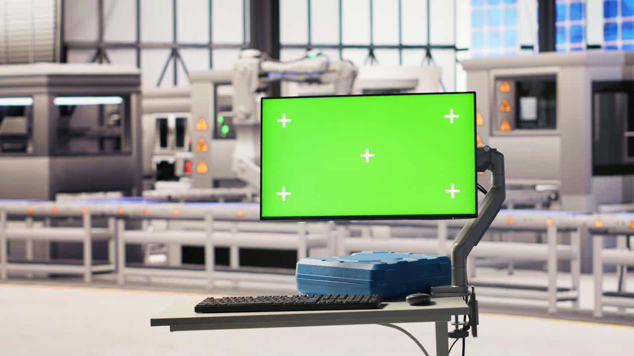 Vertical video Robotics software on mockup display in smart factory used to inspect machinery