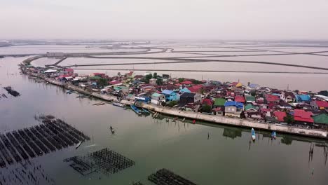 aerial footage of fishing village in paombong, bulacan, philippines