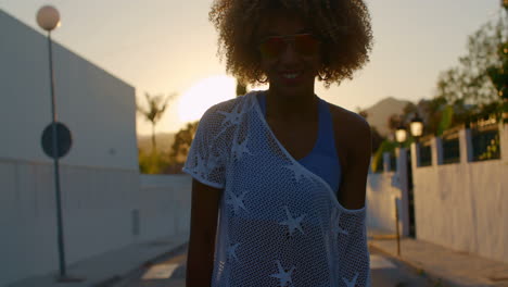 sexy smiling girl at sunset light