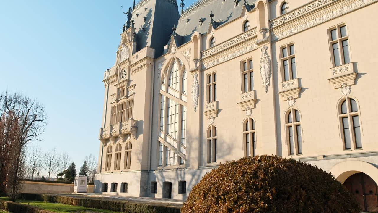 View of Palace of Culture in Iasi, Romania. Exterior, square in front of it